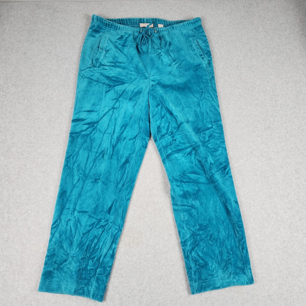 Nordstrom Pants Womens Small‎ Teal Blue Velour Drawstring Waist Straight Leg